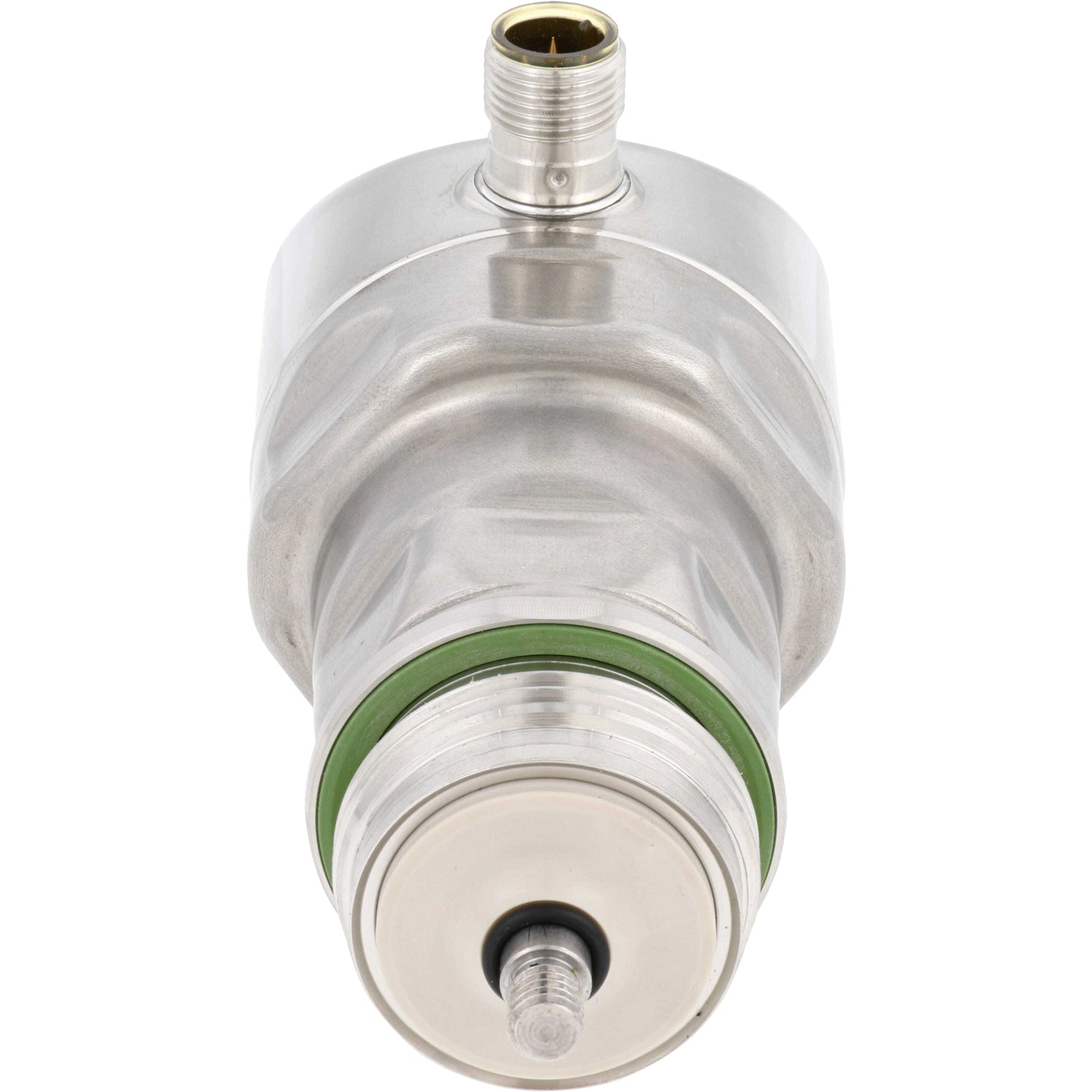 Continuous level sensor with green rubber o-ring and a threaded end shown on white background. 