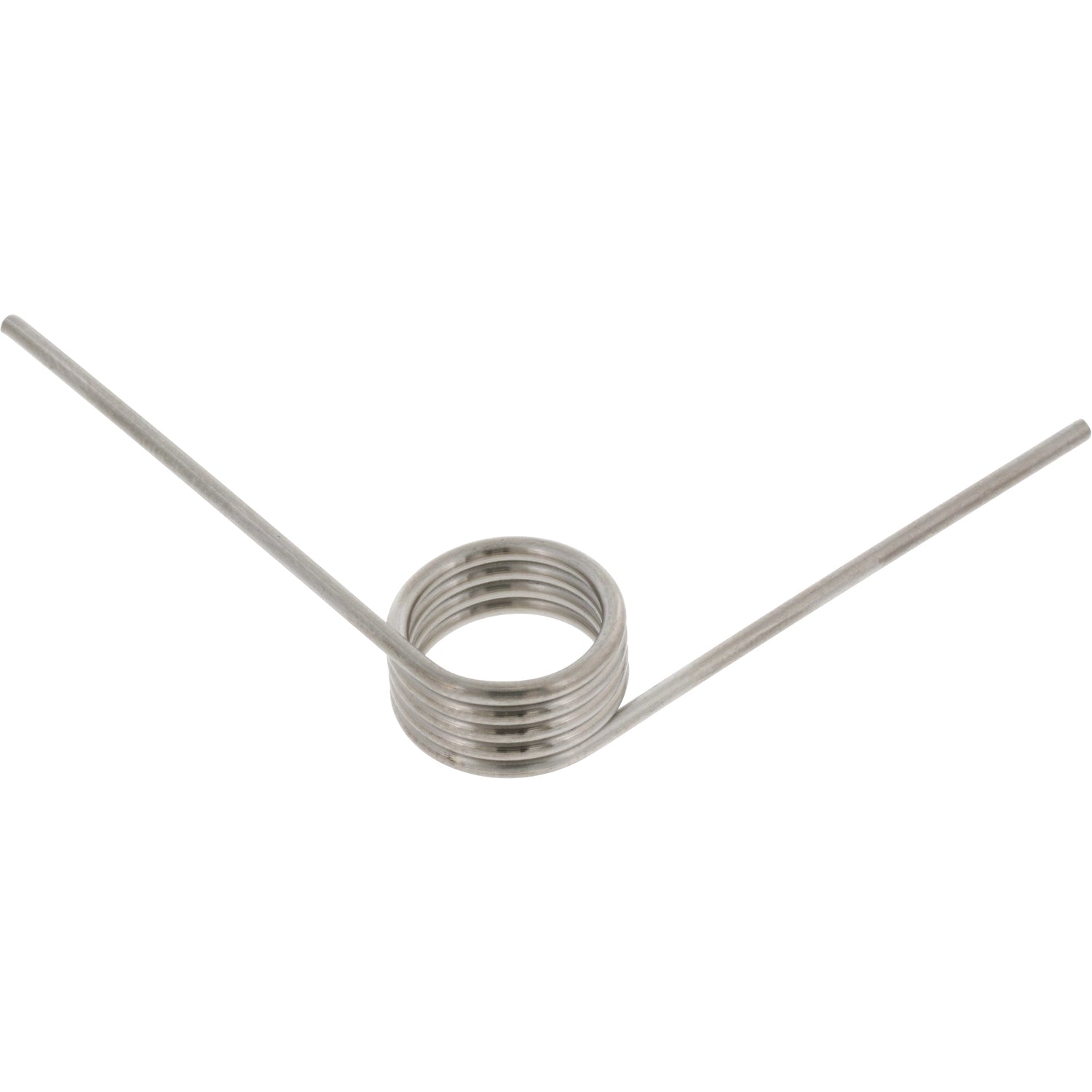 302 stainless steel torsion spring on white back ground. 90 Degree left hand wound. 9287K236