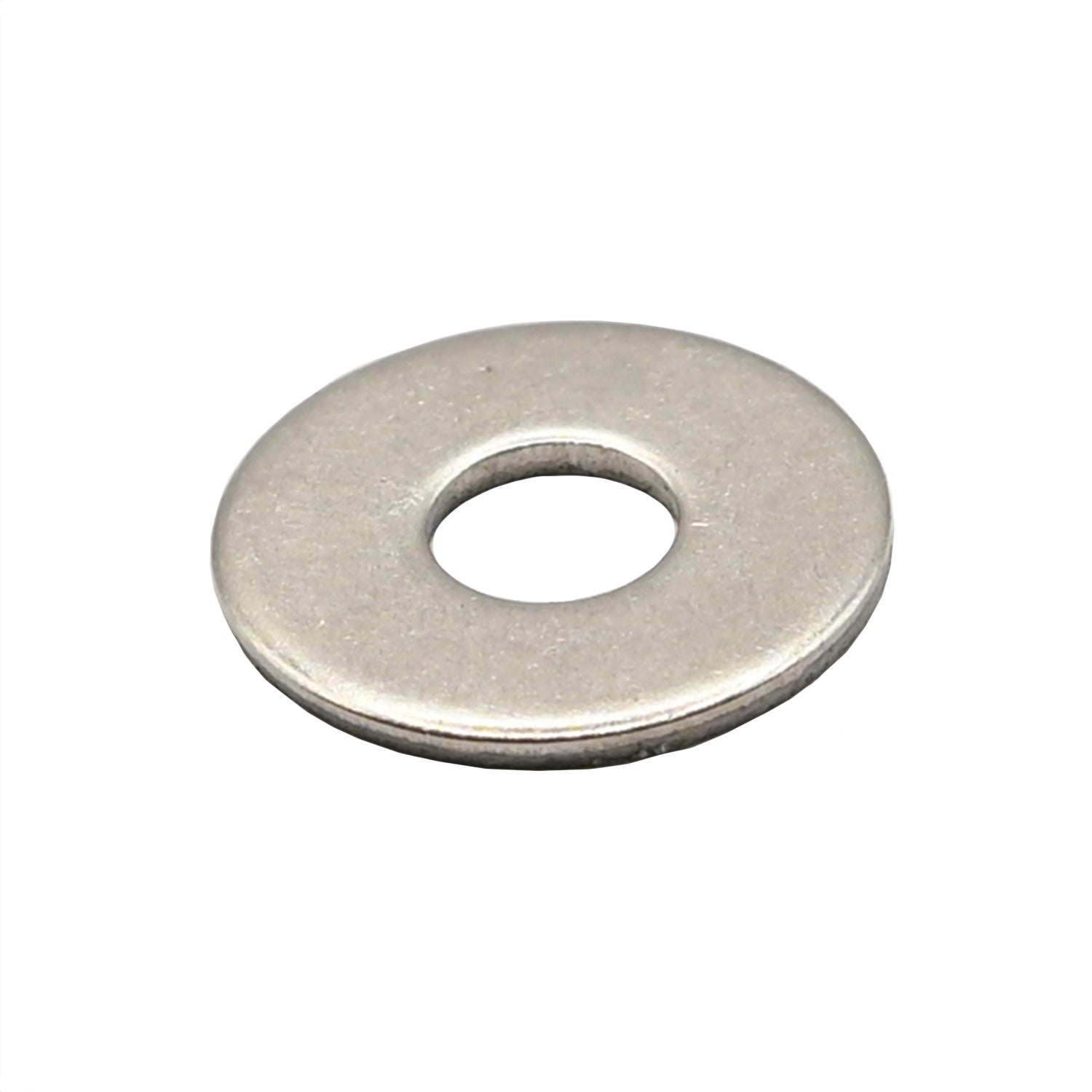 stainless steel M5 fender washer on white background.