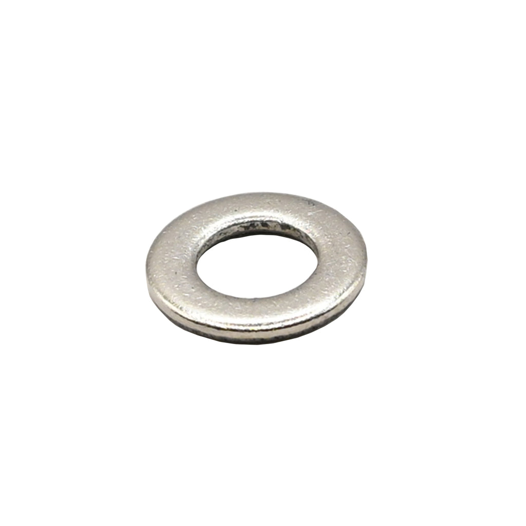 Stainless steel M5 flat washer on white background