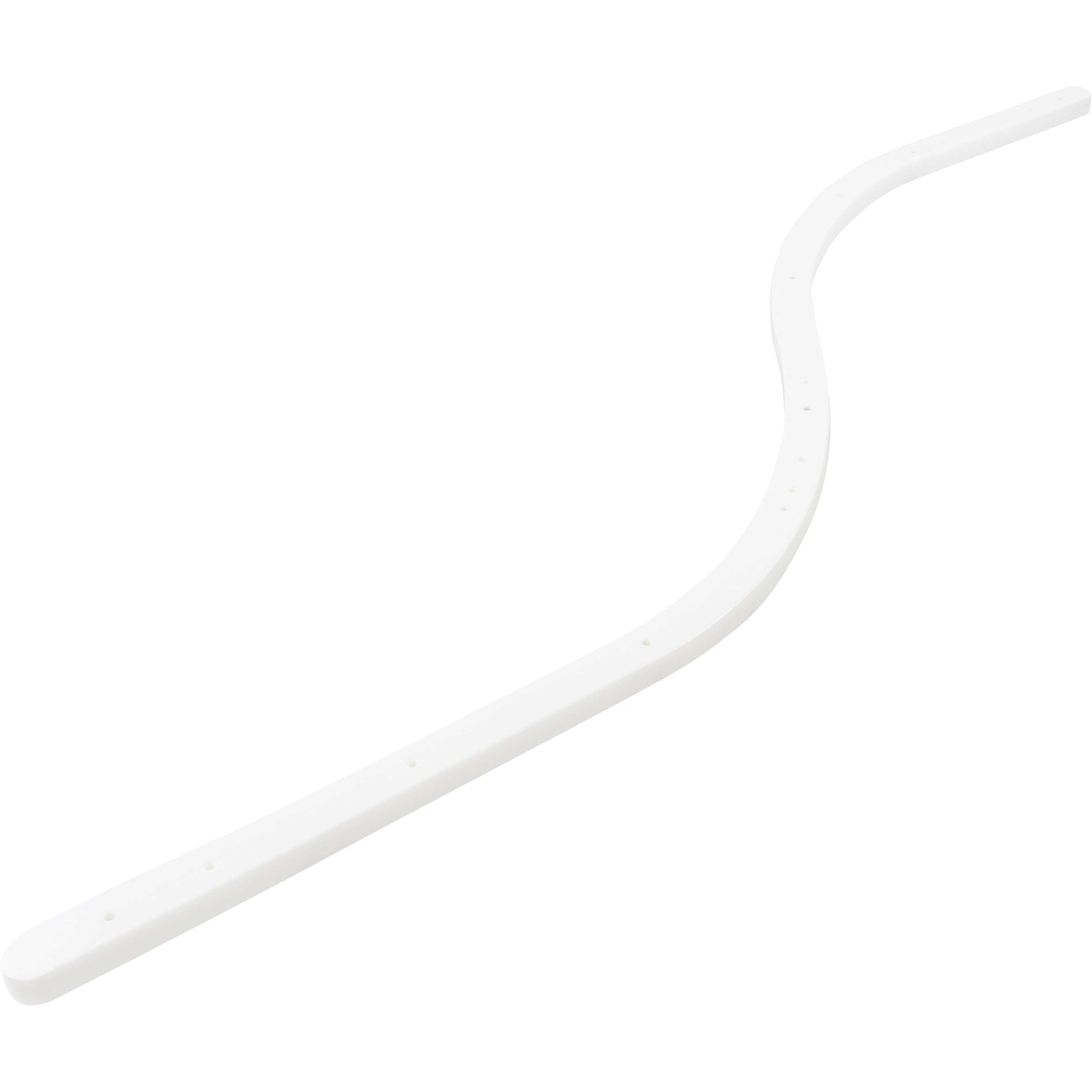 White "S" shaped plastic rail with multiple mounting holes. Rail is shown on a white background. 