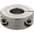 A circular stainless steel clamp with two socket head cap screws threaded into its side shown on a white background. 