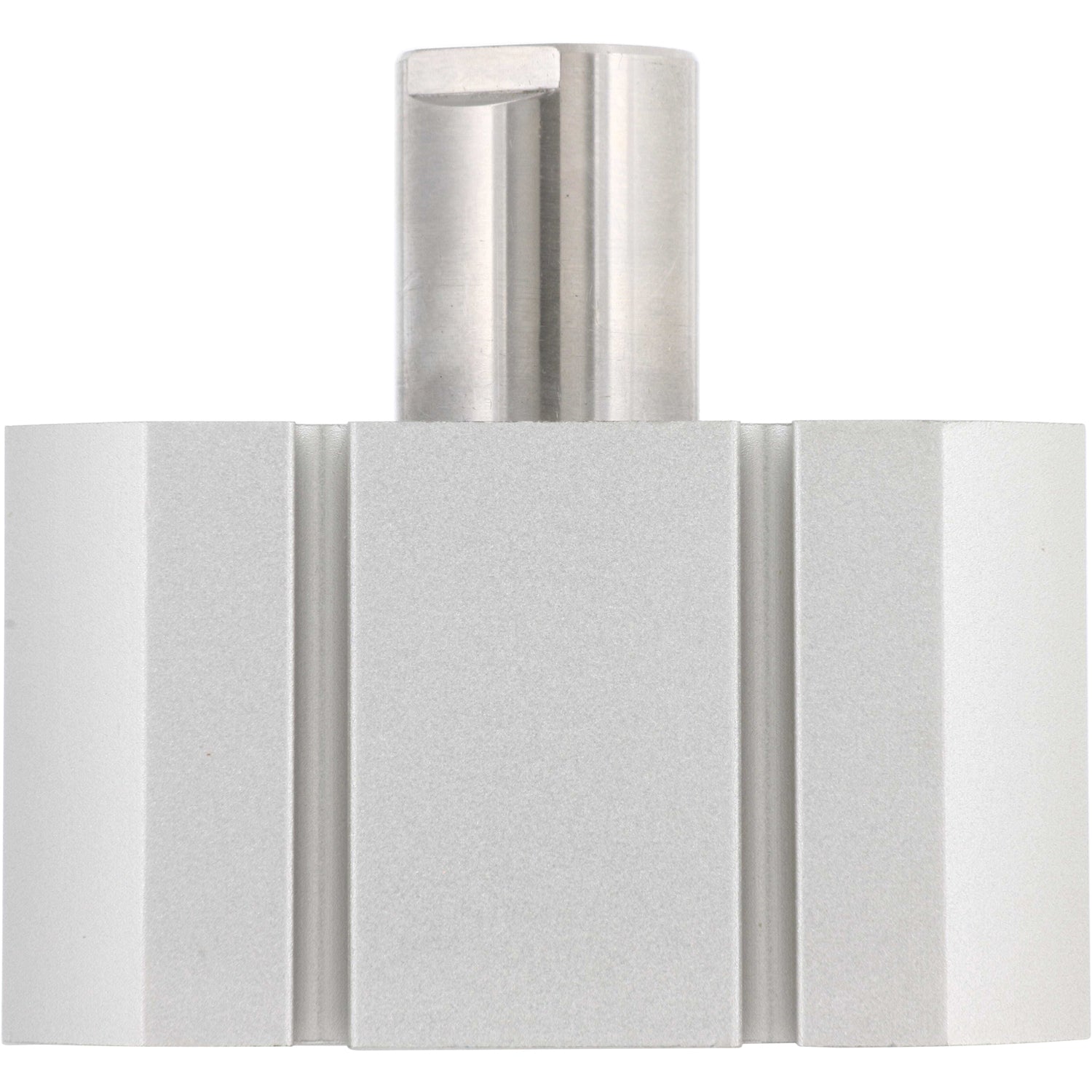 Grey rectangular pneumatic cylinder shown on white background.