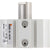 Grey rectangular pneumatic cylinder with two threaded holes on one of the sides. Part shown on white background.