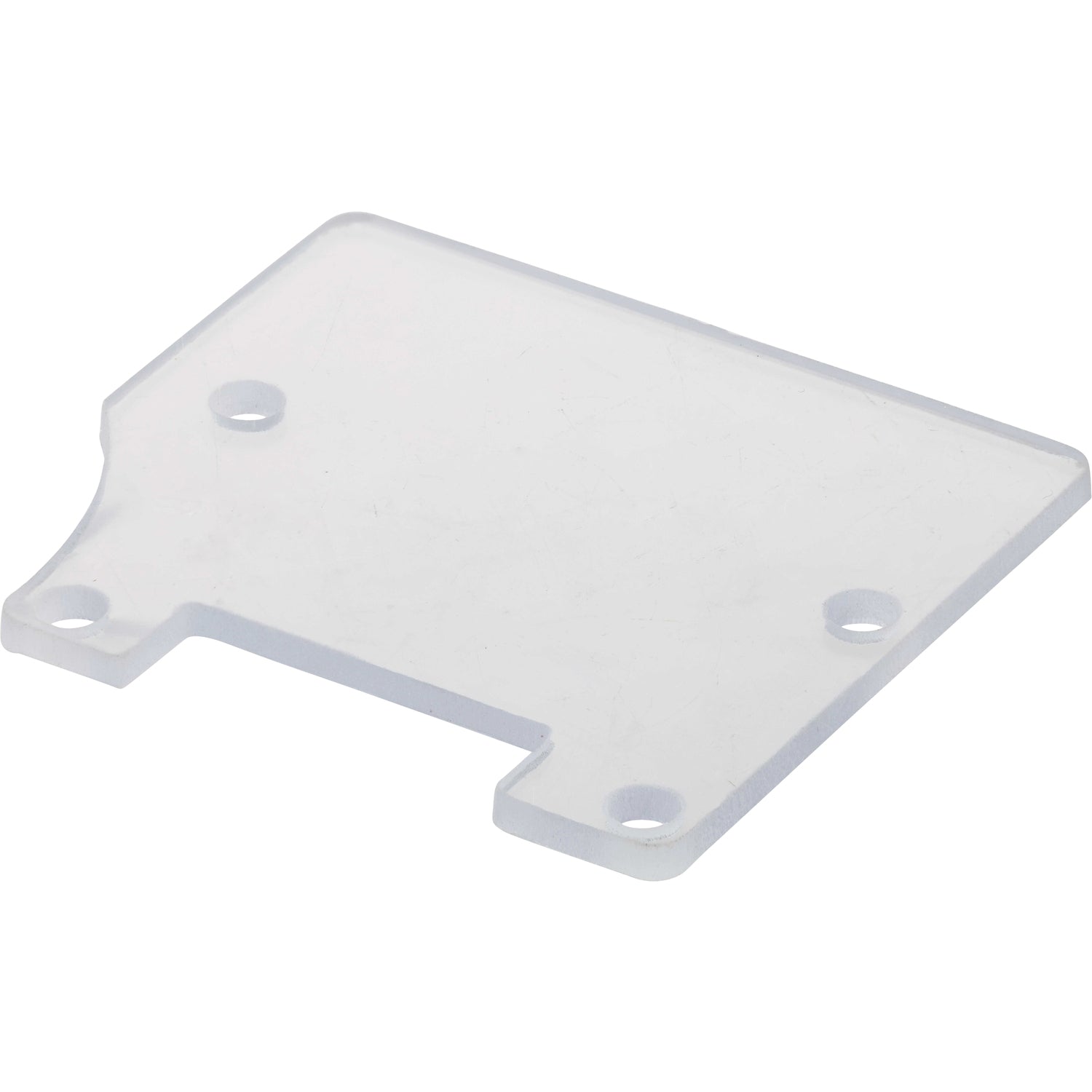 Small, rectangular, transparent polycarbonate guard with four mounting holes shown on white background. 