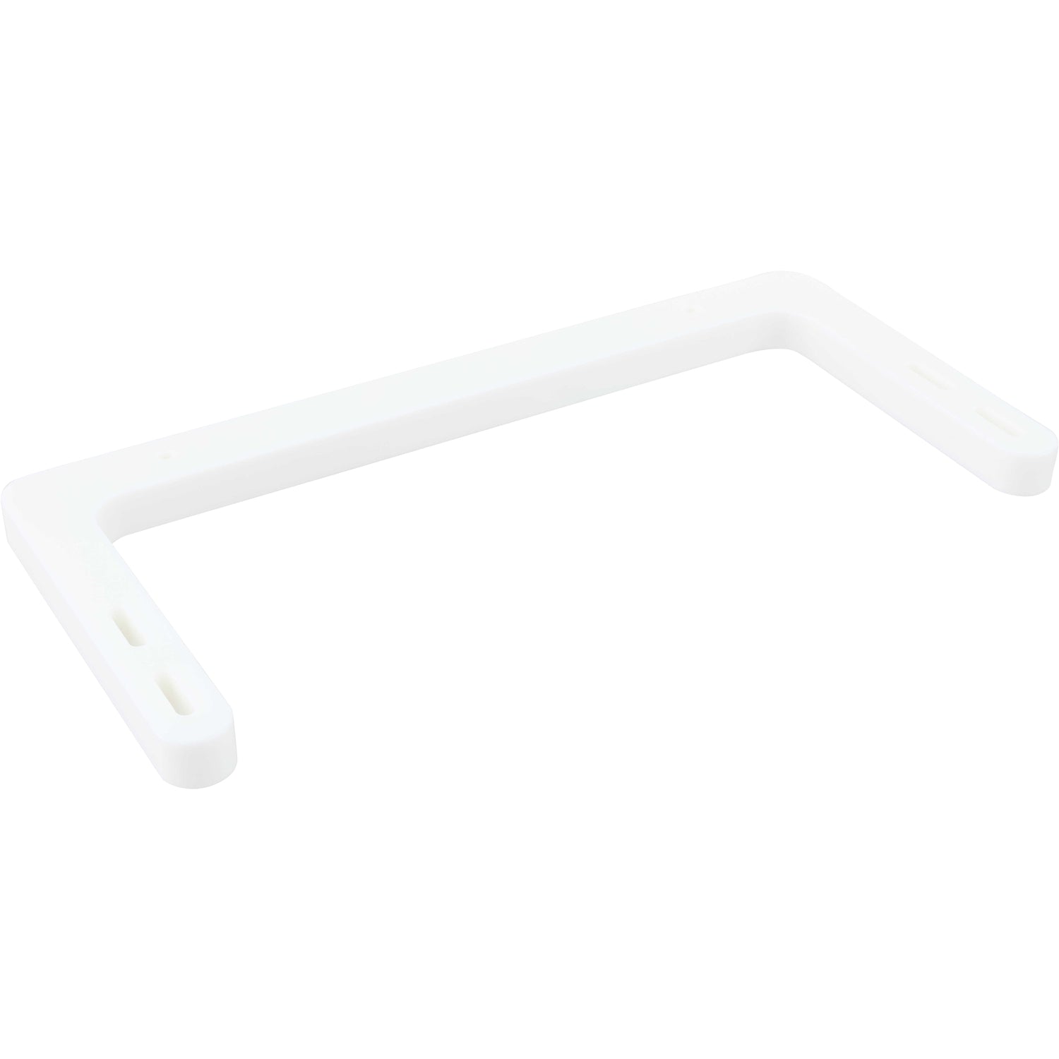 Machined white HDPE rail with holes used for mounting. Shown on white background.