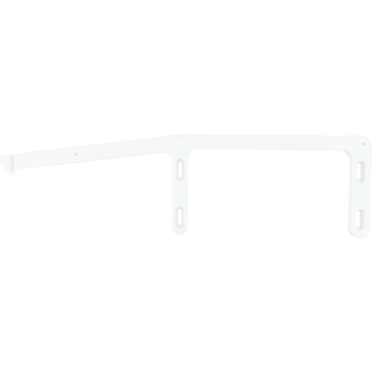 Machined white HDPE rail with three posts and holes used for mounting. Shown on white background.