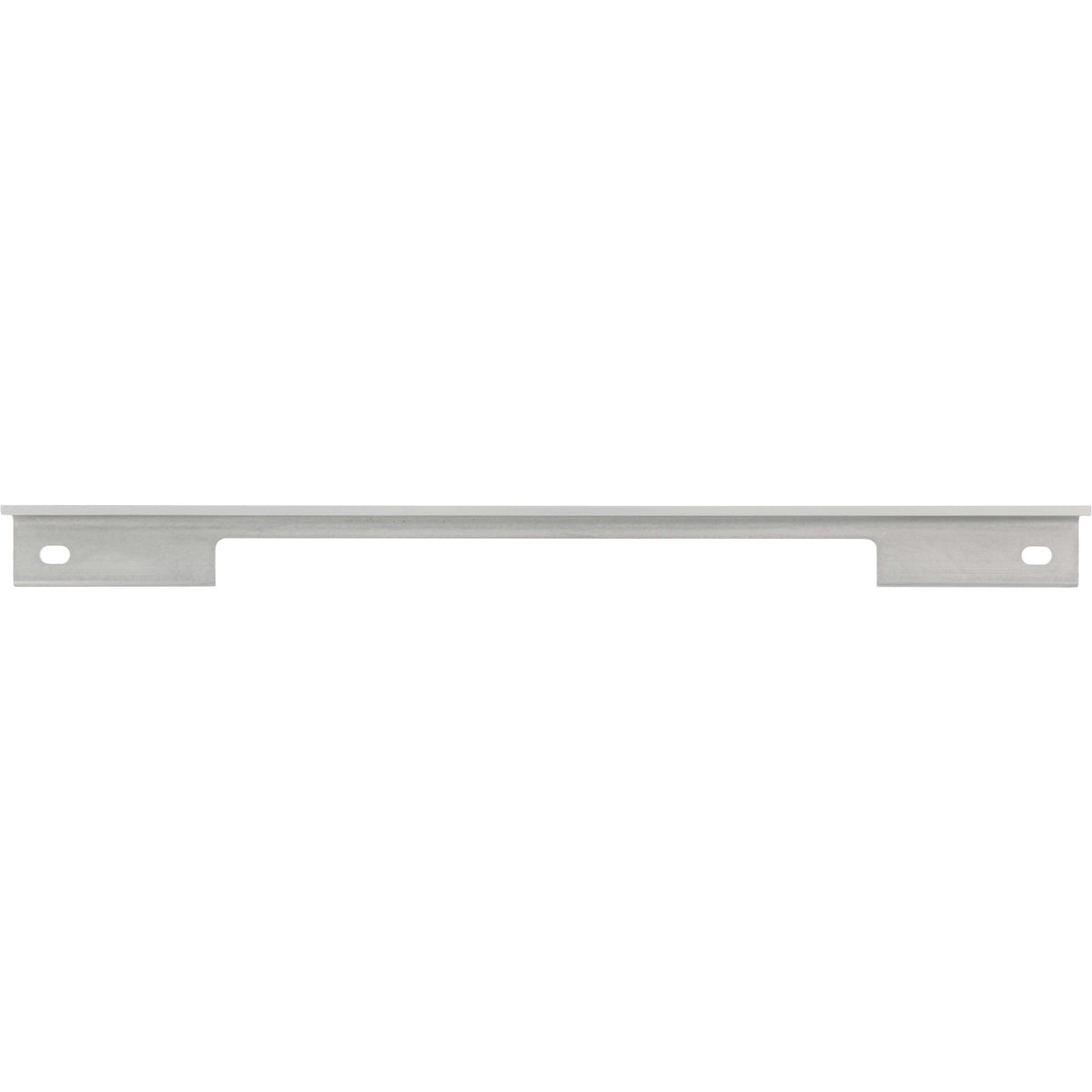 Grey hard anodized aluminum with 90 degree bend and multiple slotted mounting holes shown on white background. 
