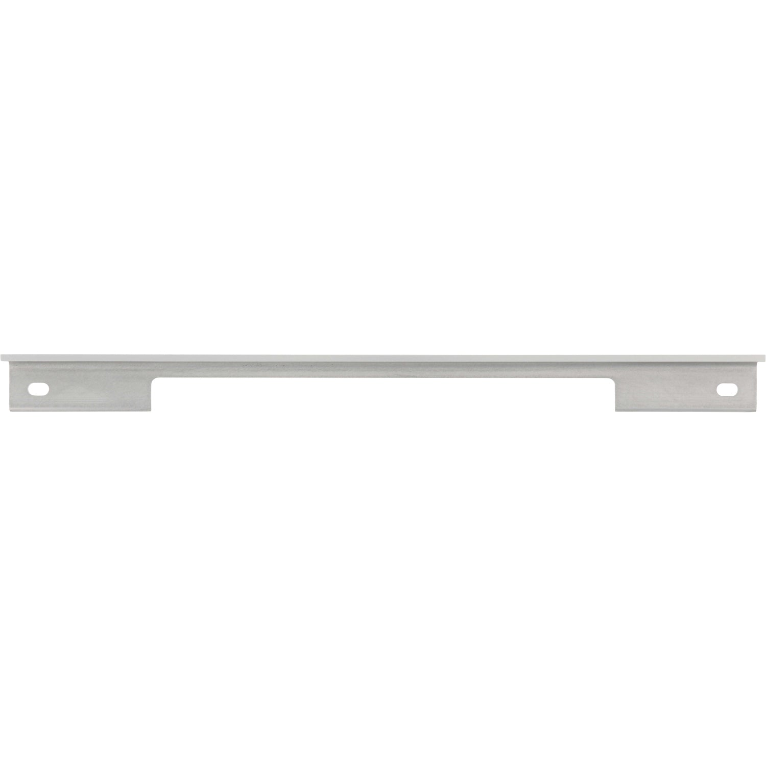 Grey hard anodized aluminum with 90 degree bend and multiple slotted mounting holes shown on white background. 