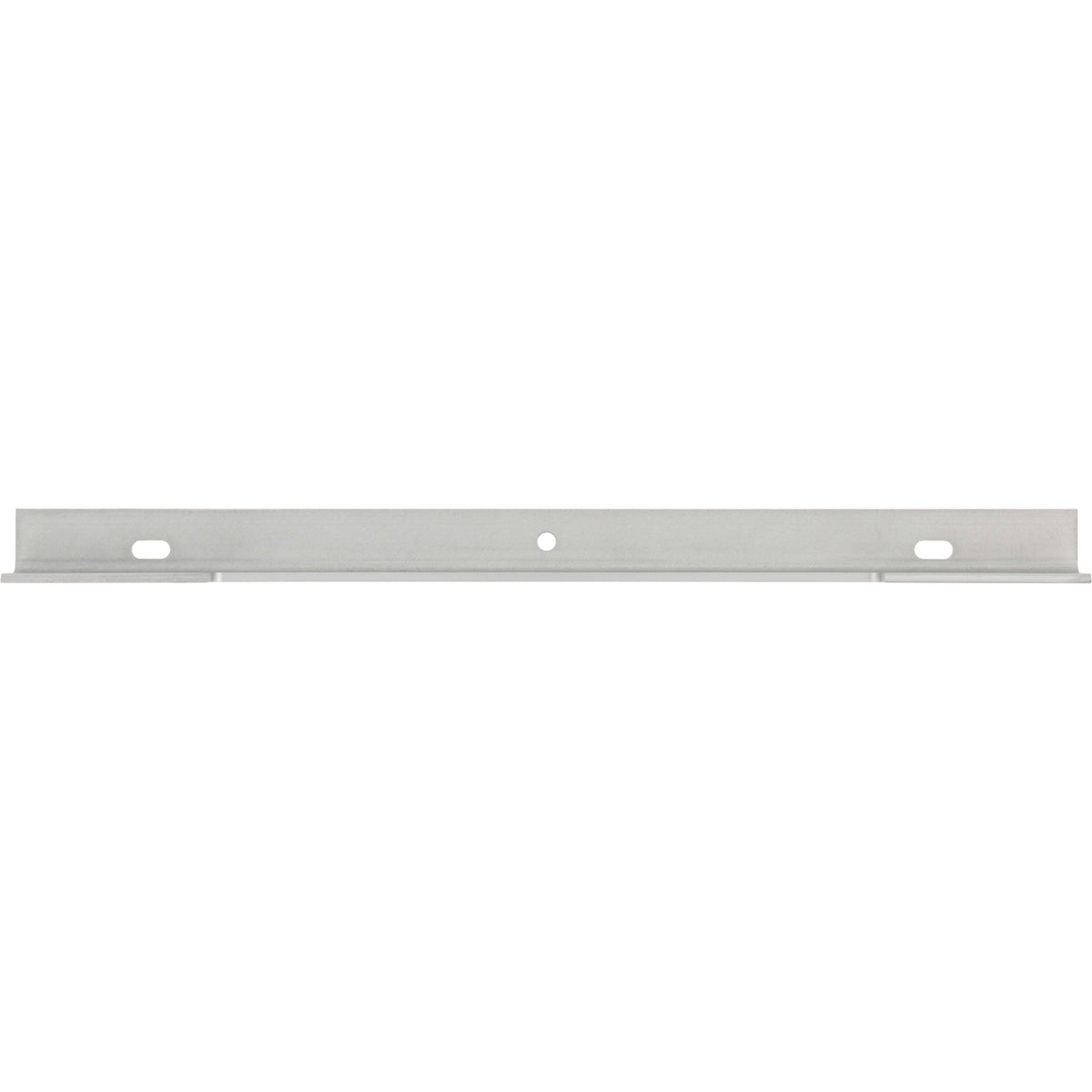Grey hard anodized aluminum with 90 degree bend and multiple slotted mounting holes shown on white background. 