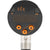 Stainless steel pressure sensor with black and orange plastic top with digital display. Black and orange push buttons and a four pin male connector on the side. This part is shown on a white background.