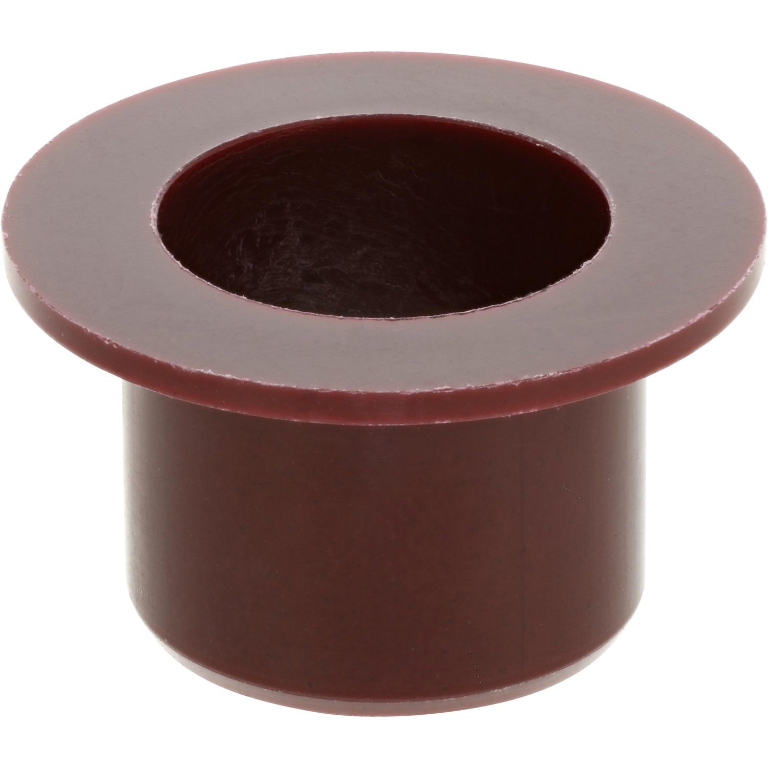 Burgundy colored plastic bushing on white background. 