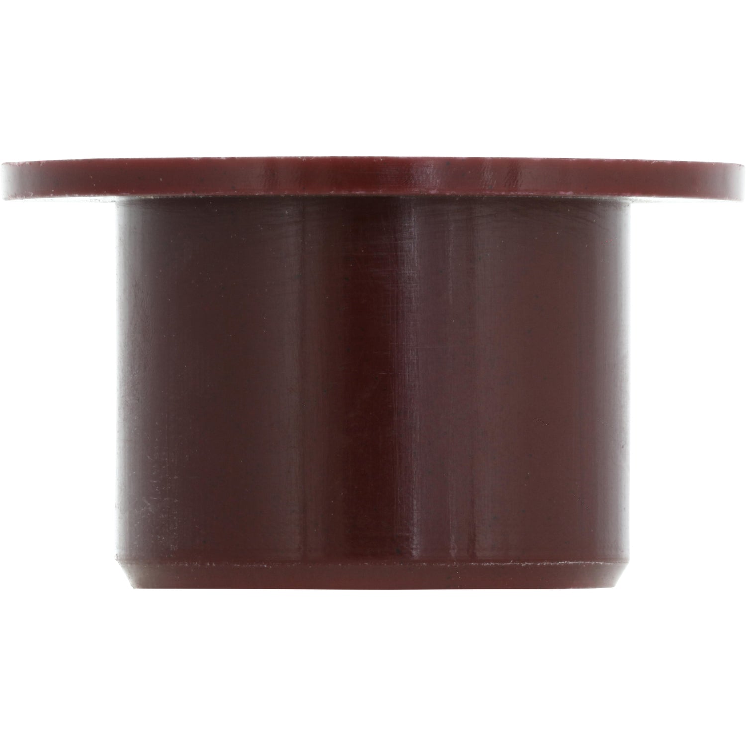 Burgundy colored plastic bushing on white background. 