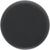 Low profile black plastic disk shaped plug on white background. 