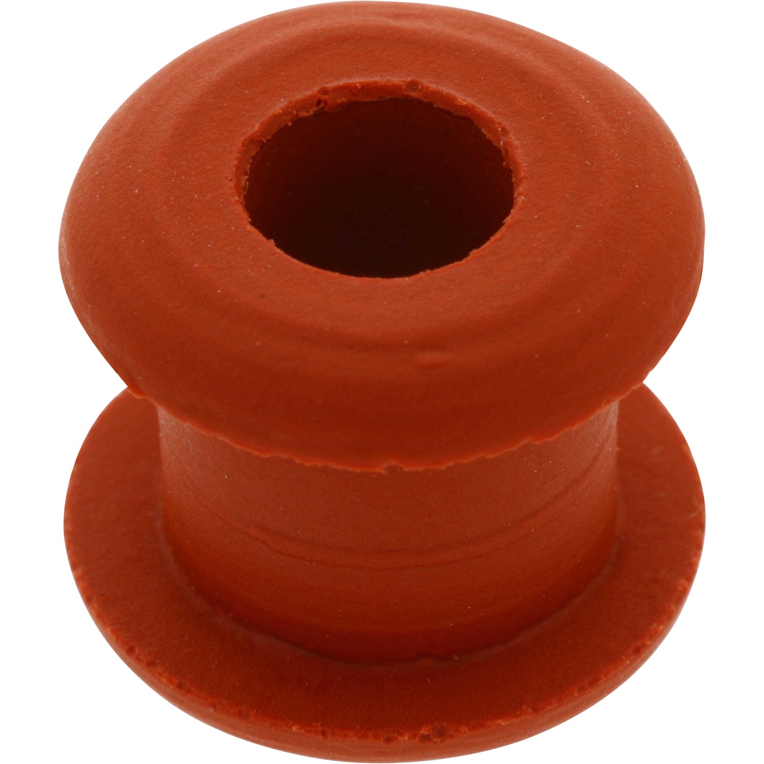 Red silicone rubber grommet with hole cut through center. 1061T82