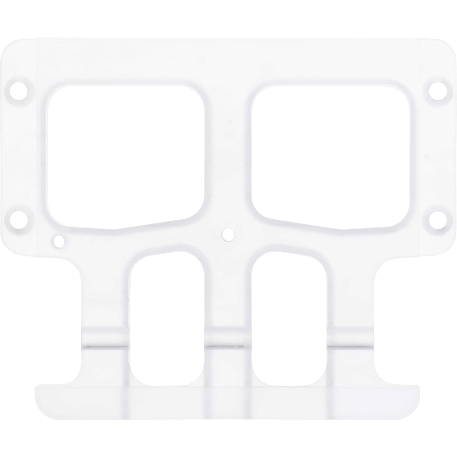 Flat, semi-transparent machined part with holes on a white background. L5E