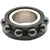 Black plastic ceramic ball bearing with stainless steel inner race on white background. 