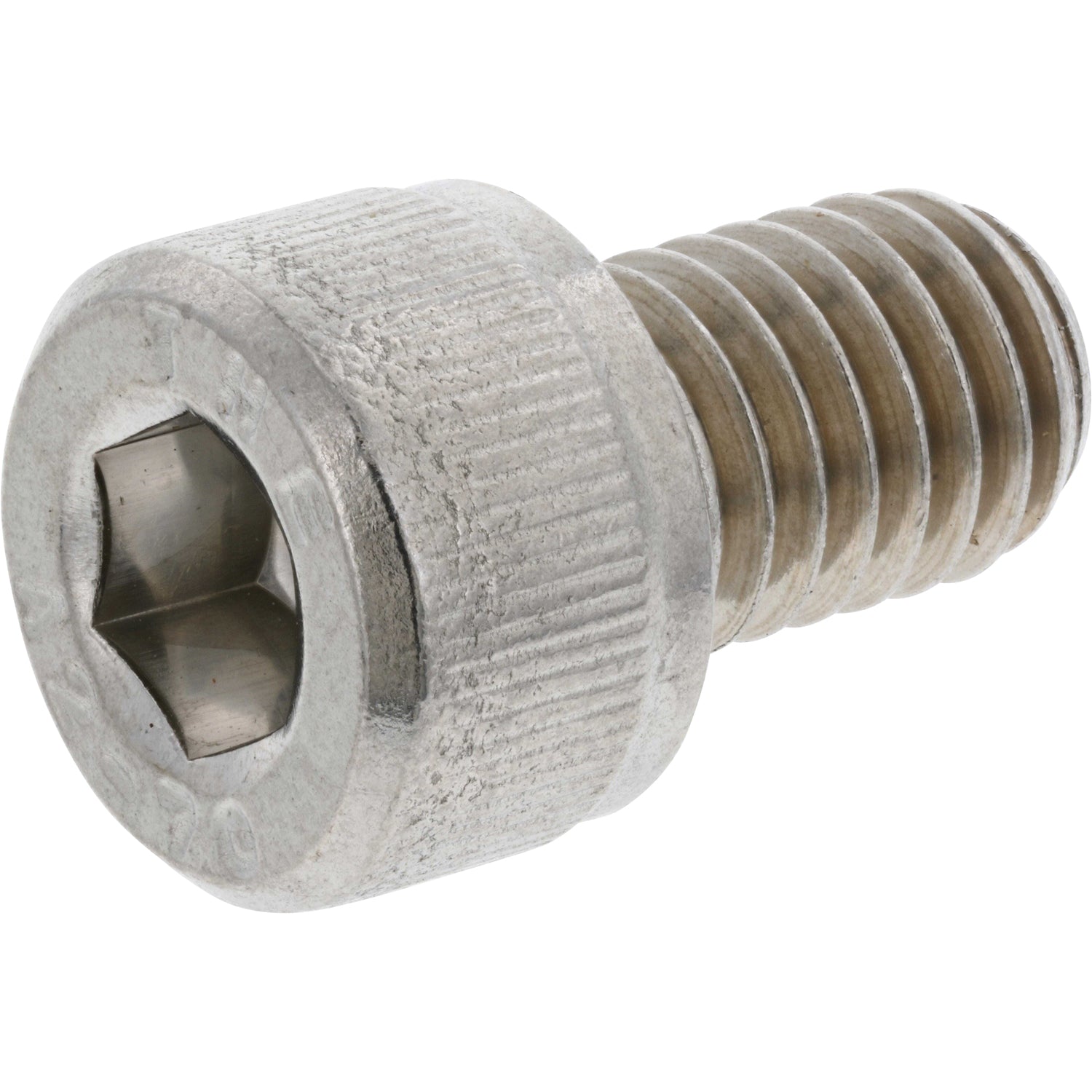 Stainless Steel M8 by 12 millimeter socket head cap screw on white background. MS2580012A20000