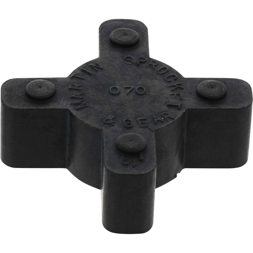 1/2 inch, Black rubber, solid center, coupling spider on white background with embossed text on top surface. SRL070