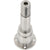 Stainless steel pivot shaft with threaded end on white background. 