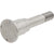 Stainless steel pivot shaft with threaded end on white background. 