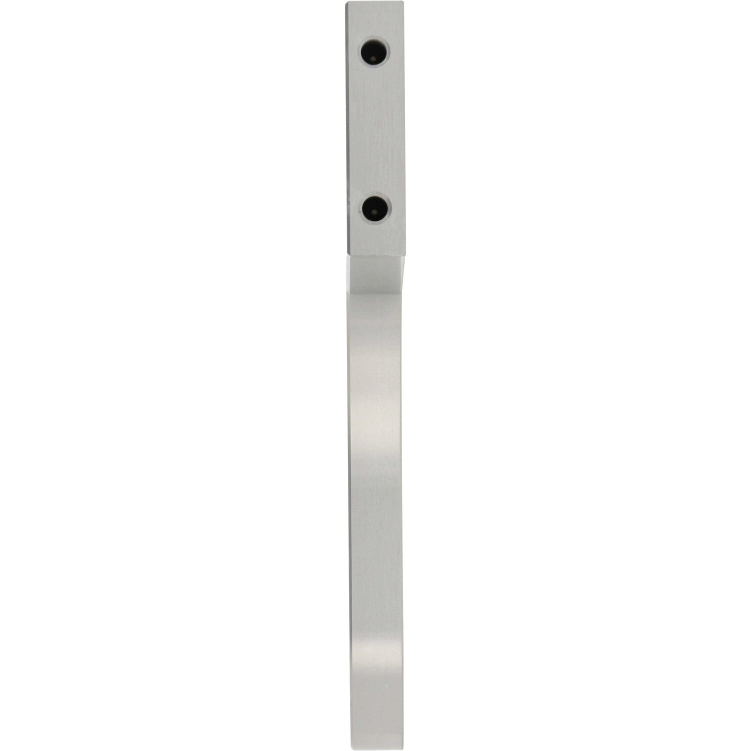 Machined hard anodized aluminum part with multiple holes shown on white background. 