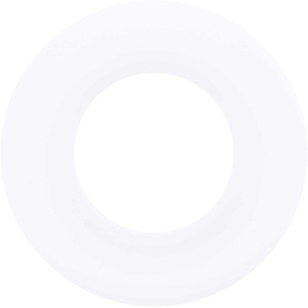 Circular white plastic part with center hole. Part shown on white background.