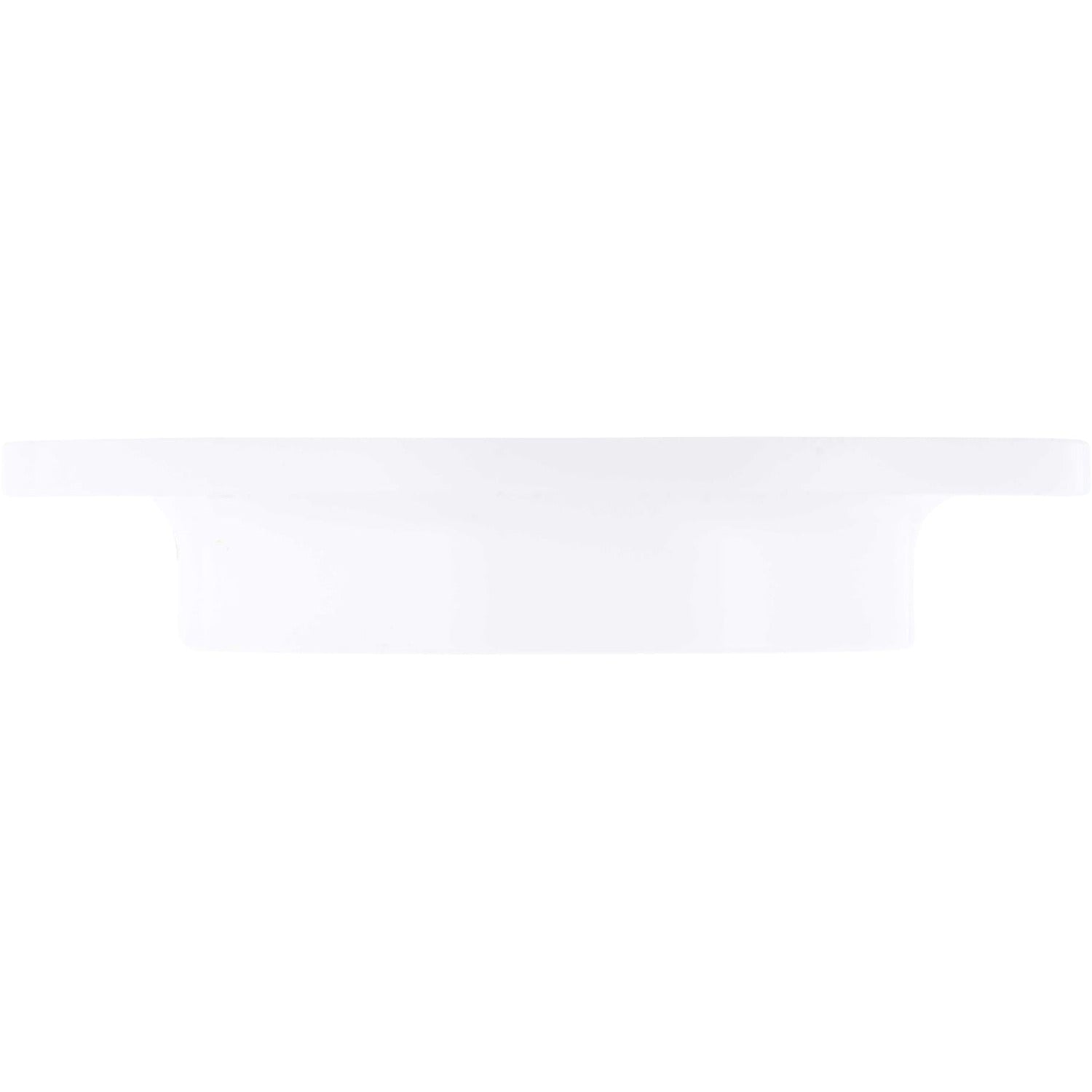 Circular white plastic part with a wide upper diameter that tapers down to a smaller diameter on the bottom side of part. Part shown on white background. 