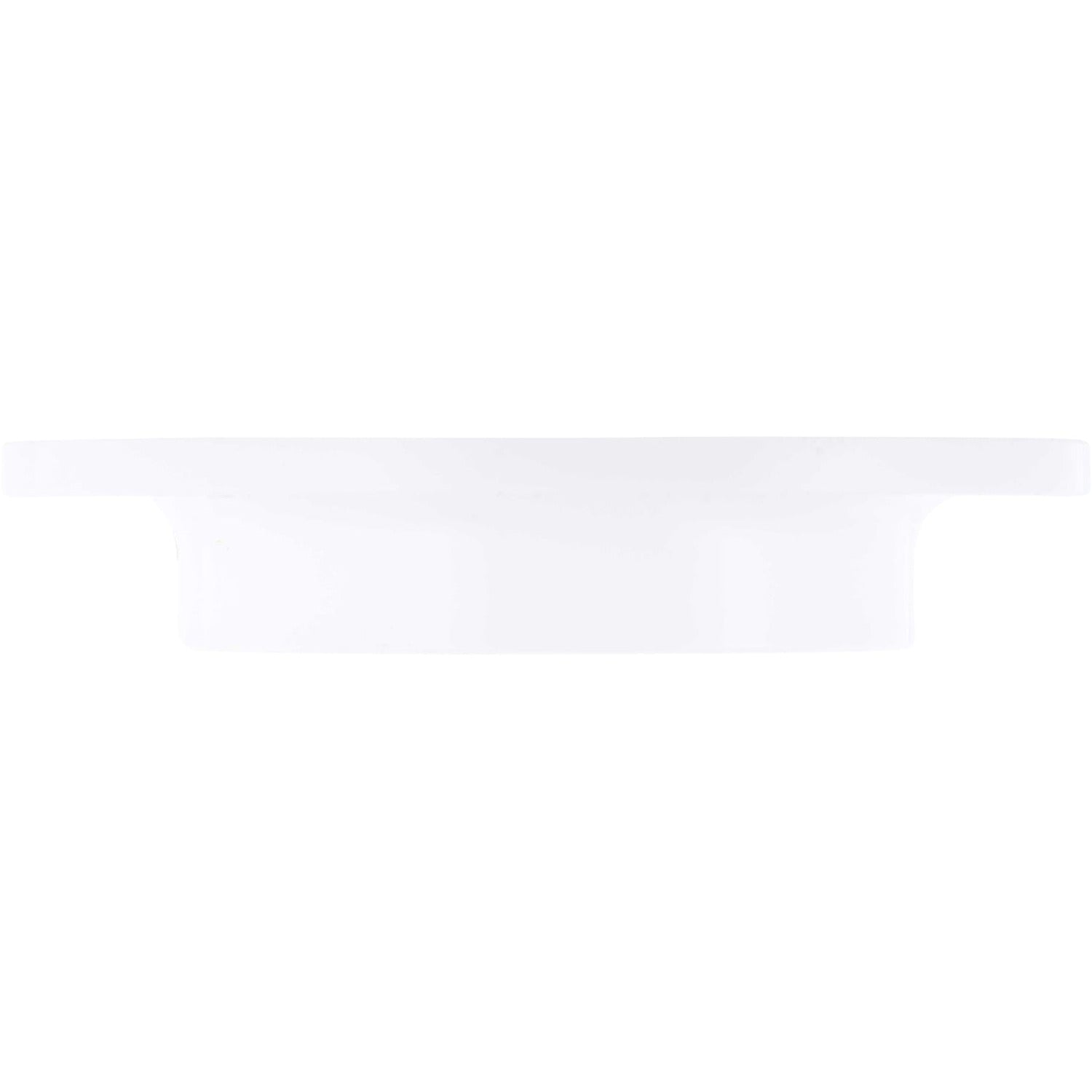 Circular white plastic part with a wide upper diameter that tapers down to a smaller diameter on the bottom side of part. Part shown on white background. 