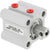 Small pneumatic cylinder with red plastic plugs pressed into threaded holes. CQ2B25-10Z-DUW02480