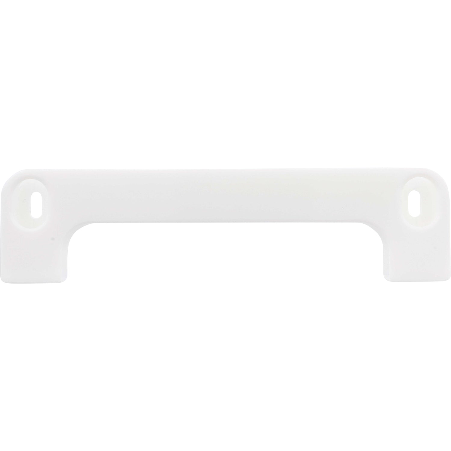 White plastic mounting bracket shaped like a shallow U with two holes used for mounting. Shown on white background.