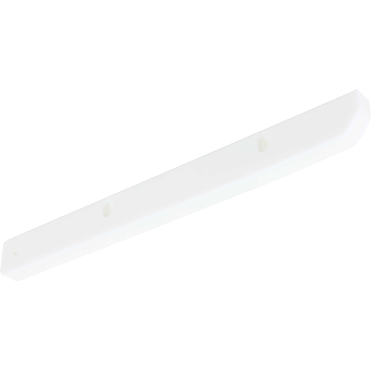 White plastic rectangular bar with through holes used for mounting on a white background. 