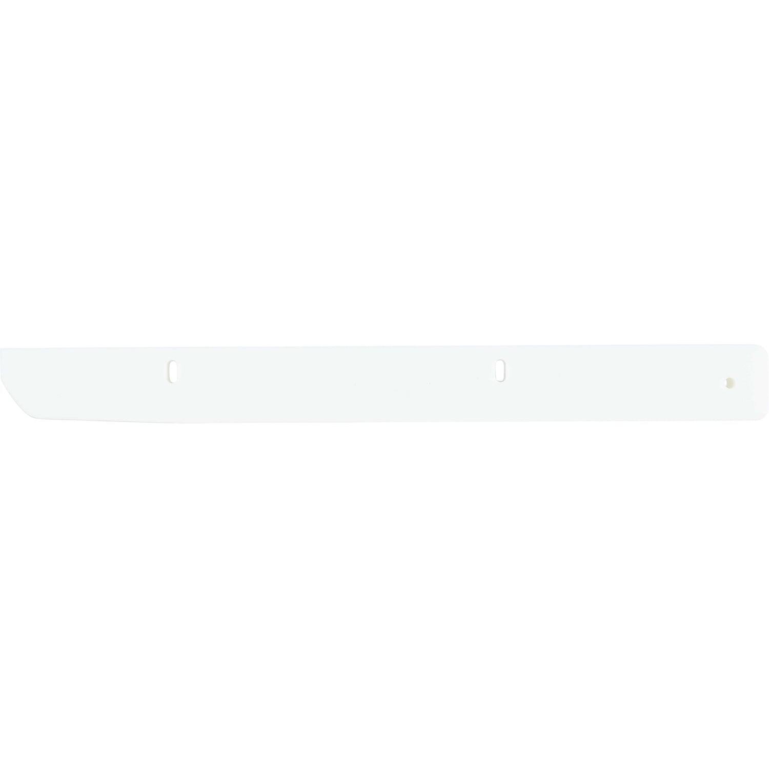 White plastic rectangular bar with through holes used for mounting on a white background. 
