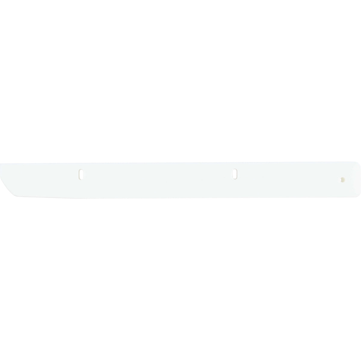 White plastic rectangular bar with through holes used for mounting on a white background. 