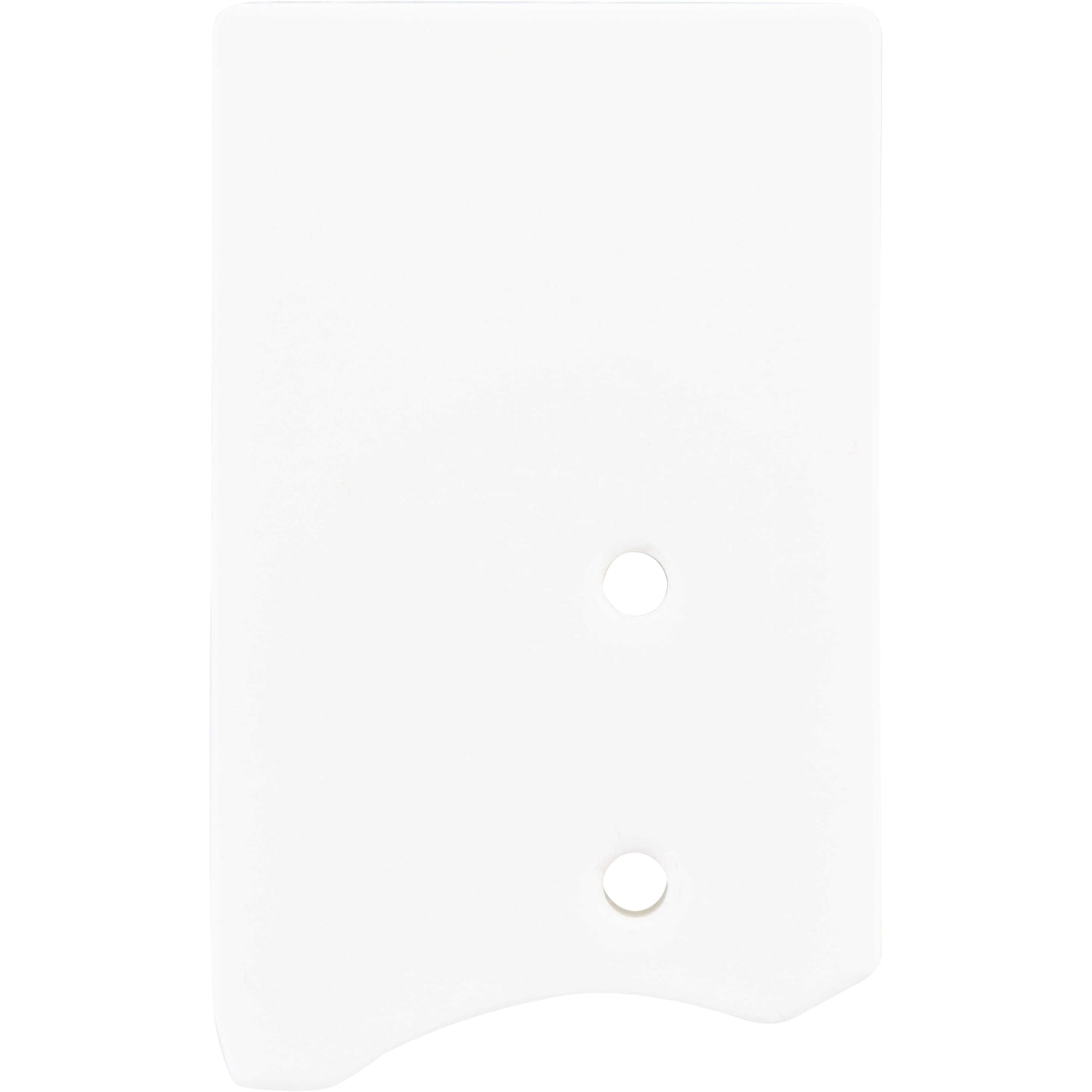 White plastic block with rounded edges and two through holes shown on white background. 