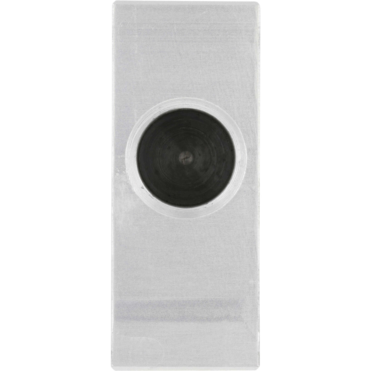 Rectangular hard anodized aluminum block with one threaded hole is on the part's surface. Part shown on white background.