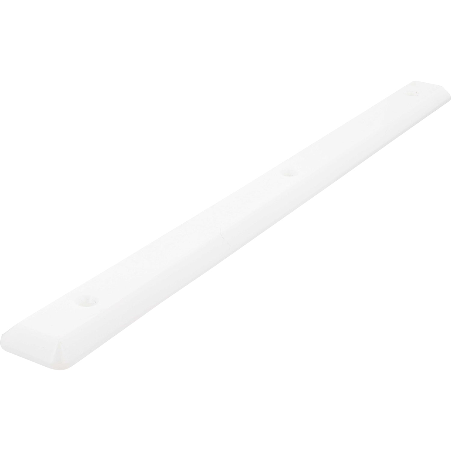 White rectangular HDPE plastic rail with three drilled mounting holes shown on white background.