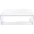 Rectangular, bent, clear, impact resistant polycarbonate guarding with multiple holes cut into it. Guard is shown on white background. 