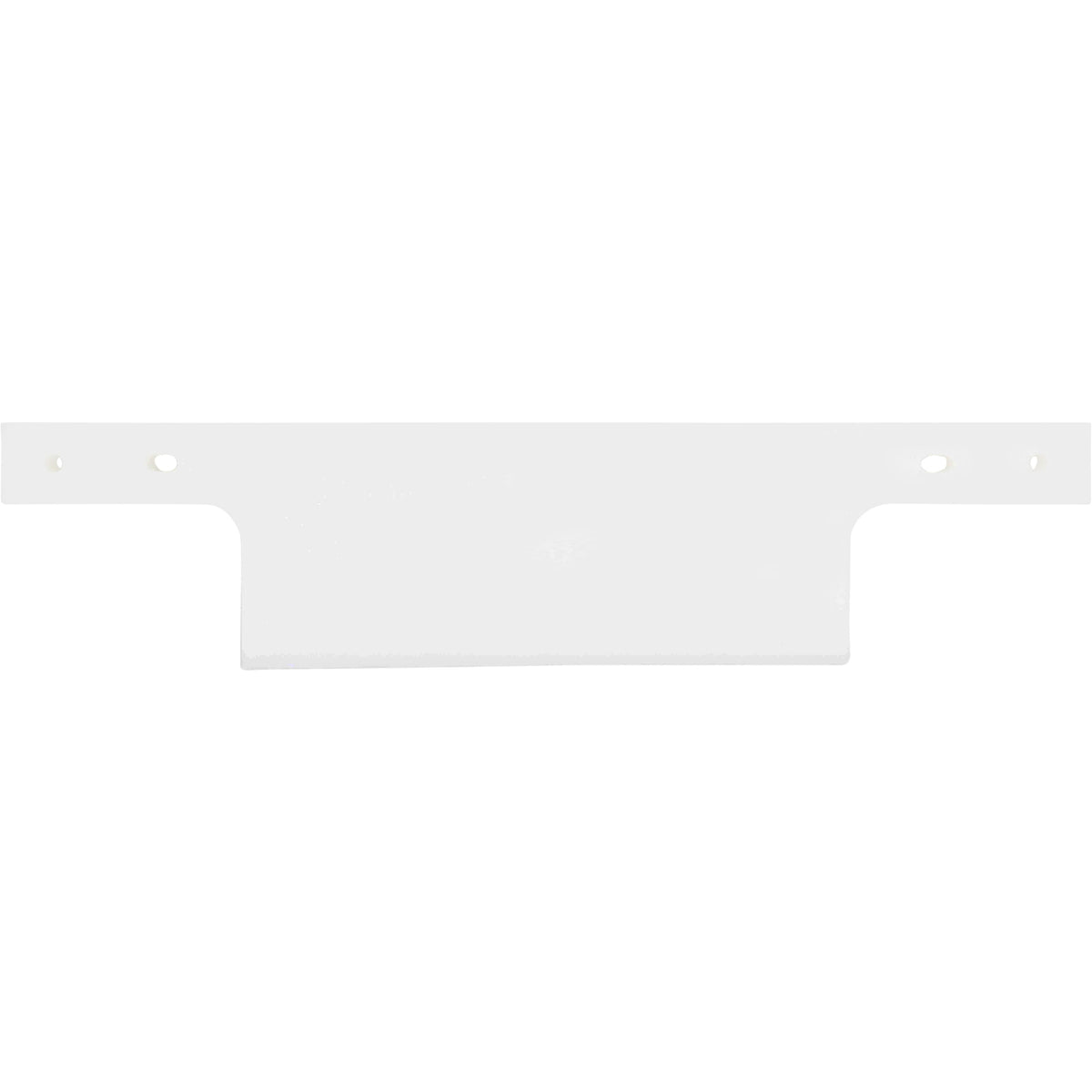 White plastic dead plate with tapered sharp edge and mounting through holes shown on white background.