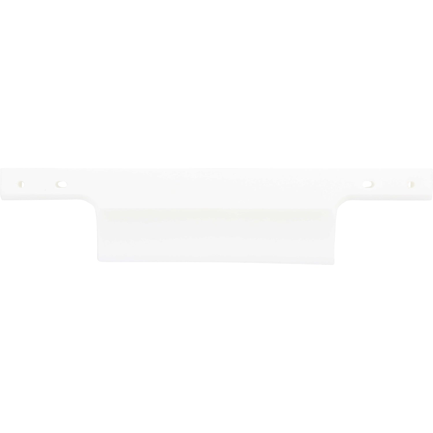 White plastic dead plate with tapered sharp edge and mounting through holes shown on white background.