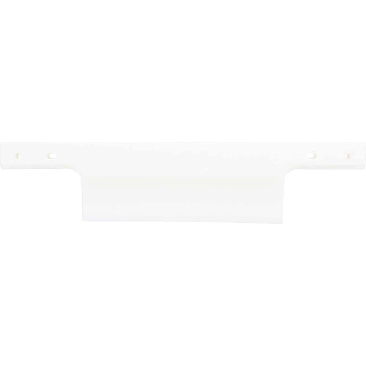 White plastic dead plate with tapered sharp edge and mounting through holes shown on white background.