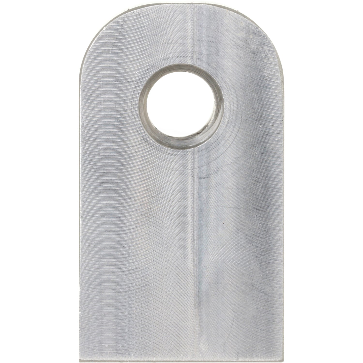 Stainless Steel Rectangular block with one rounded end and a threaded hole shown on white background. 