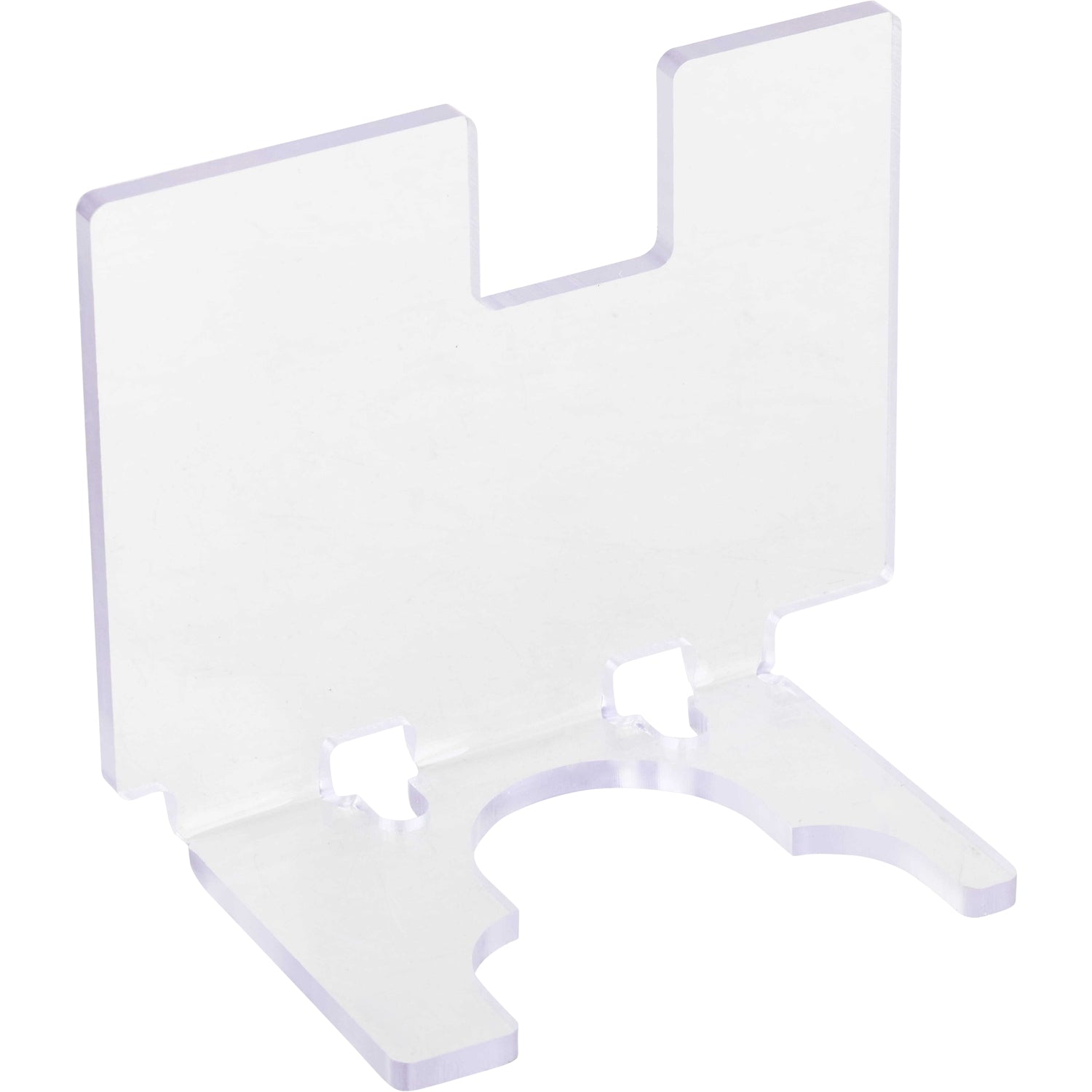 Clear bent polycarbonate guarding shown on a white background. 