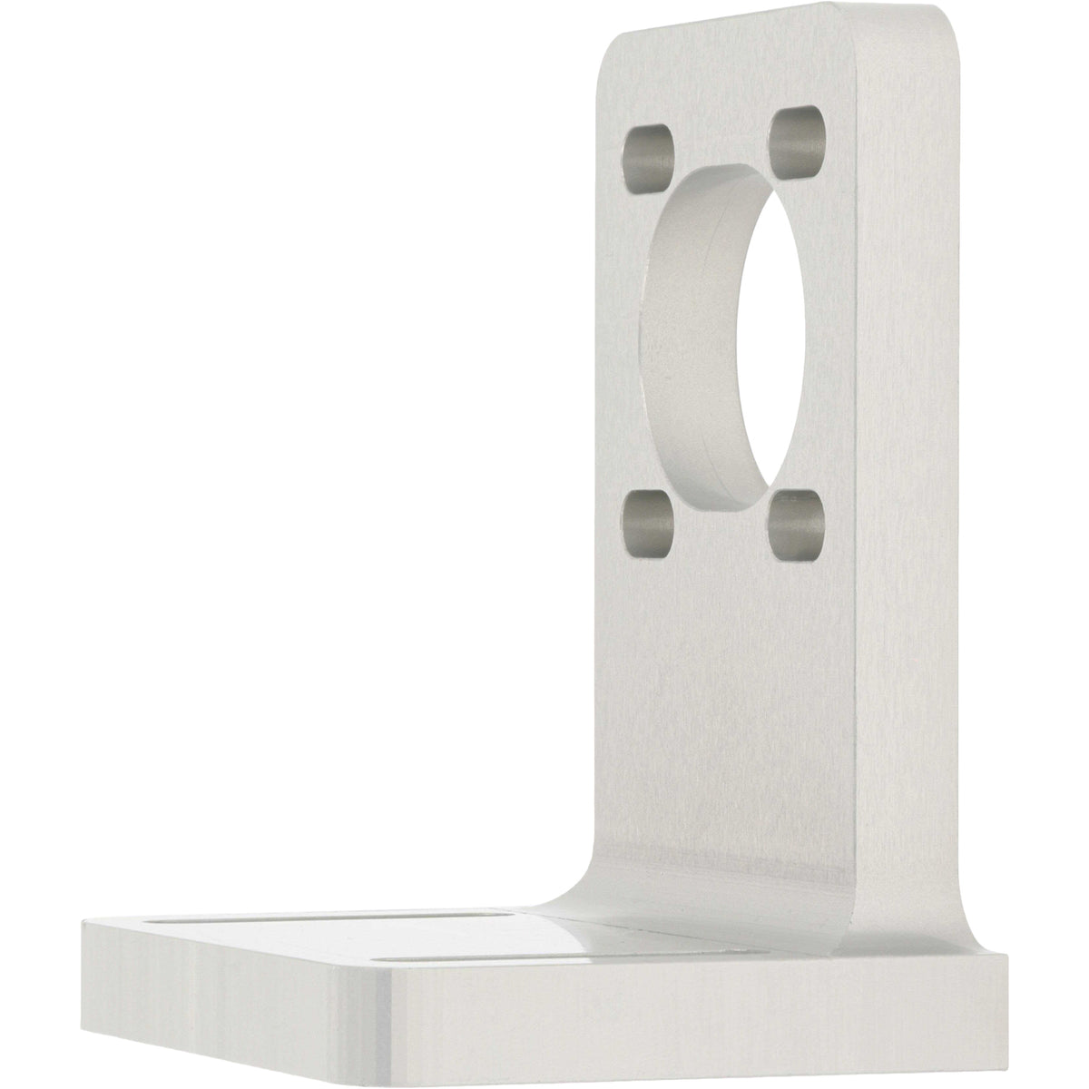 90 degree aluminum mounting bracket with multiple slotted holes shown on white background.