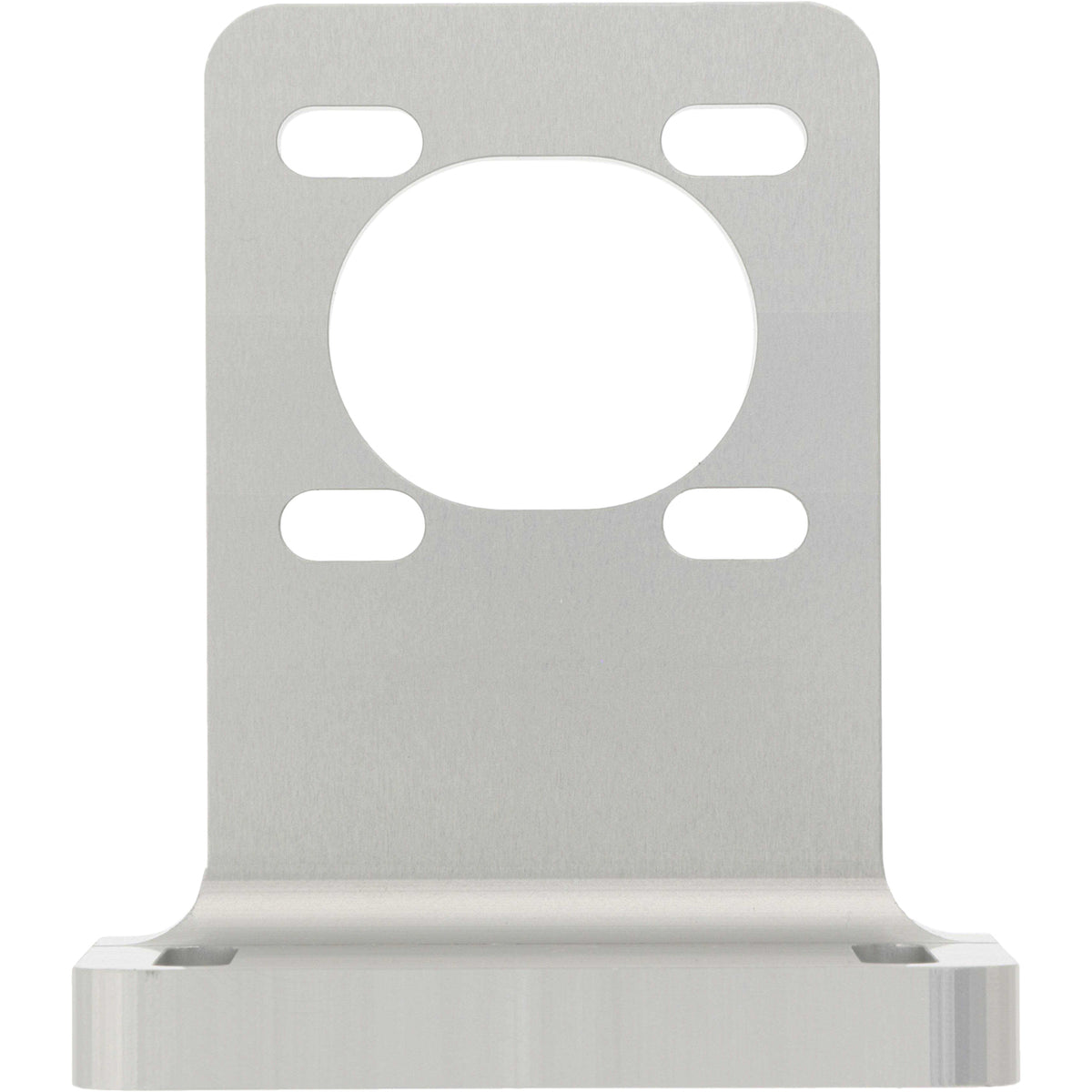 90 degree aluminum mounting bracket with multiple slotted holes shown on white background.