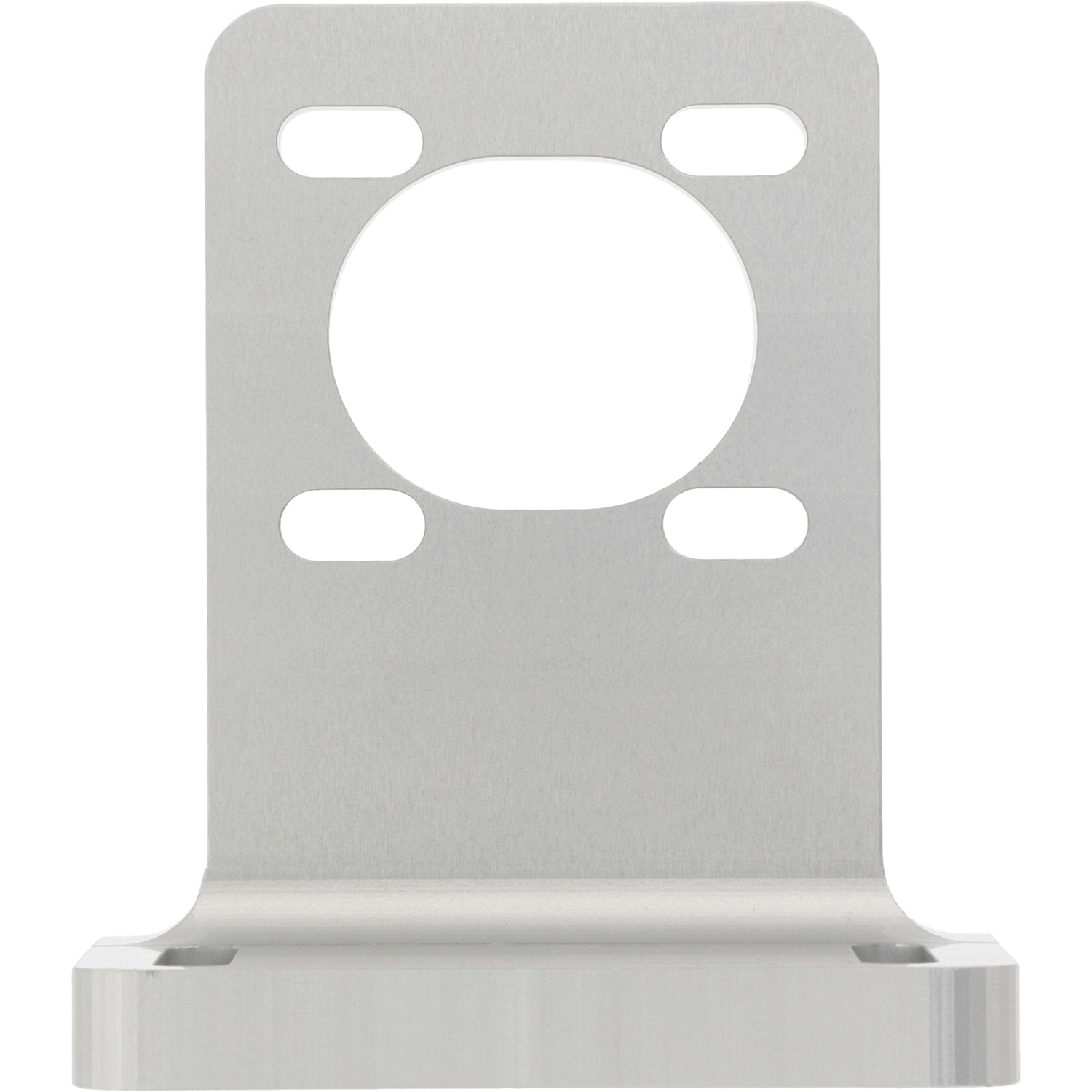 90 degree aluminum mounting bracket with multiple slotted holes shown on white background.