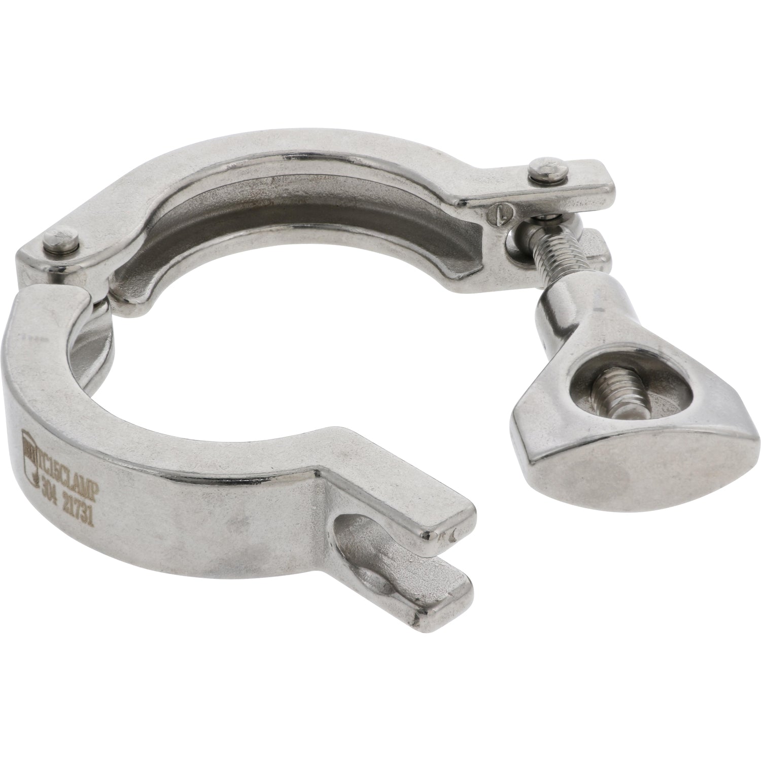 Open stainless steel 1.5" tri-clamp on white background. 