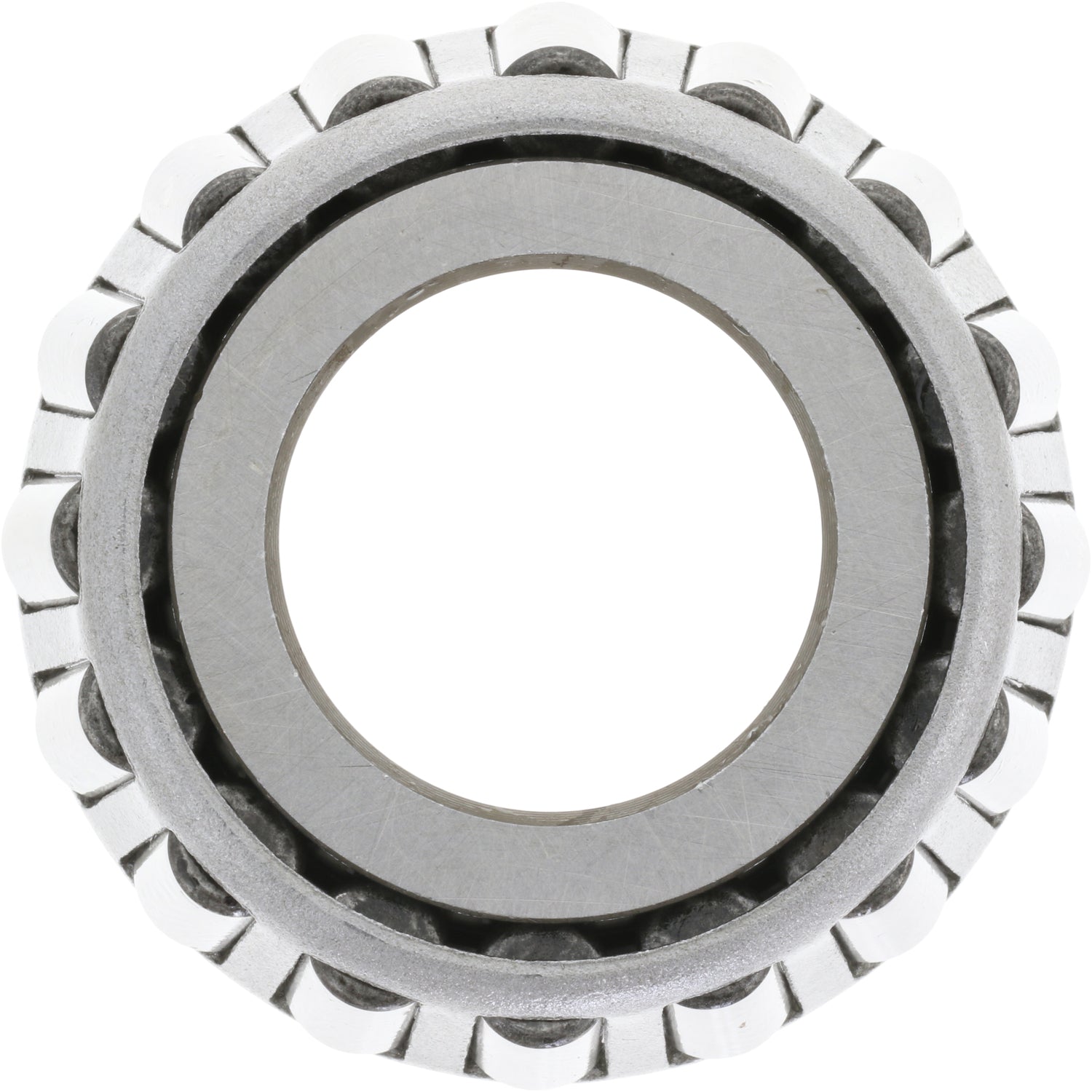 Steel tapered bearing on white background.
