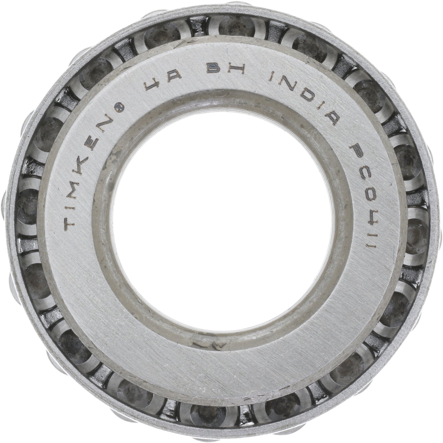 Steel tapered bearing on white background.