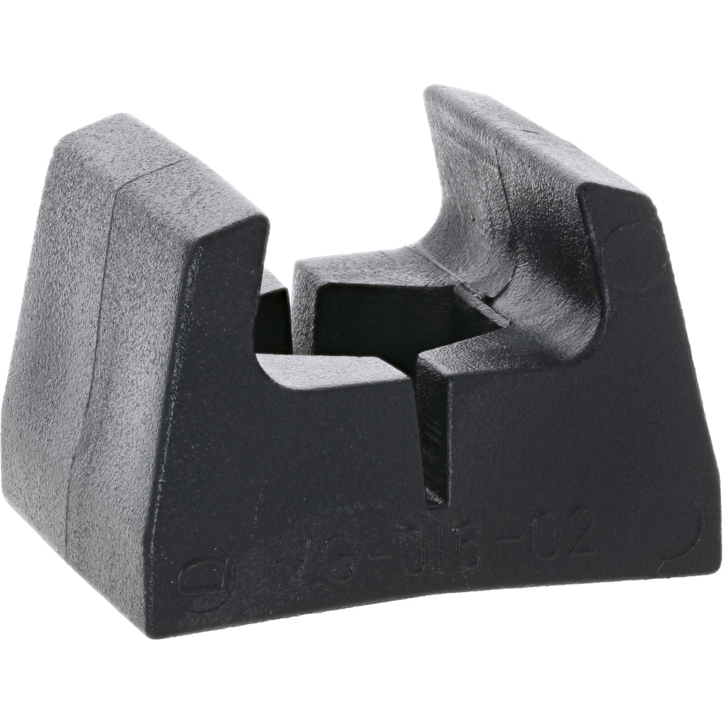 Black acetal rail clip on white background. 